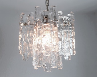 70s Ice Glass Vintage Ceiling Lamp "Kalmar Austria" Ice Glass Pendant Lamp 70s