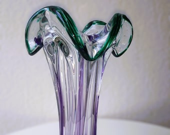 Vaso decorativo in vetro RGH viola/verde della Roman Glassworks degli anni '70, fatto a mano negli anni '70