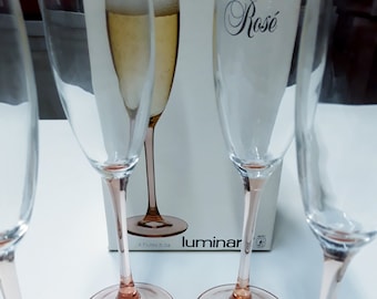 Luminarc France sparkling wine/champagne glasses 4 pcs. Pink stem 22 cm vintage