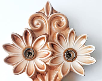 70s vintage 2 flame wall lamp 37 cm ceramic lamp &quot;Lily&quot; 1970s