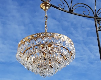 70s Original 87 glass crystals HANGING LAMP brass 50 cm pendant lamp 80s