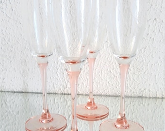 Luminarc Frankreich Sekt/Champagner Gläser 4 Stck. Rosa Stiel 22 cm Vintage