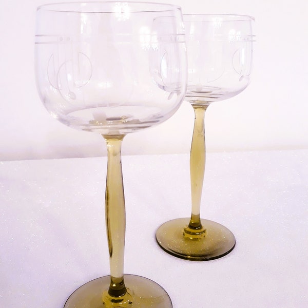 20er Art déco Weingläser 2er Set 18 cm Glas Vintage Art déco 30er