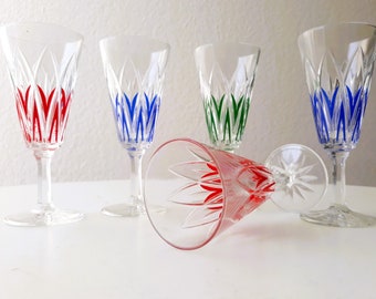 Années 50 France Français vin mousseux / verres à champagne ensemble de 5 verres diamant vintage années 60