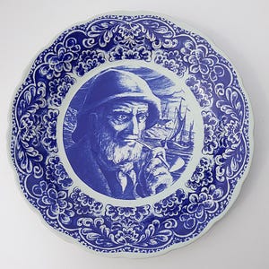 Delfter Wandteller Delft See Kapitän Mann des Meeres Delfter Teller Ø 39cm  BOCH LA LOUVIERE Belgien Wandteller