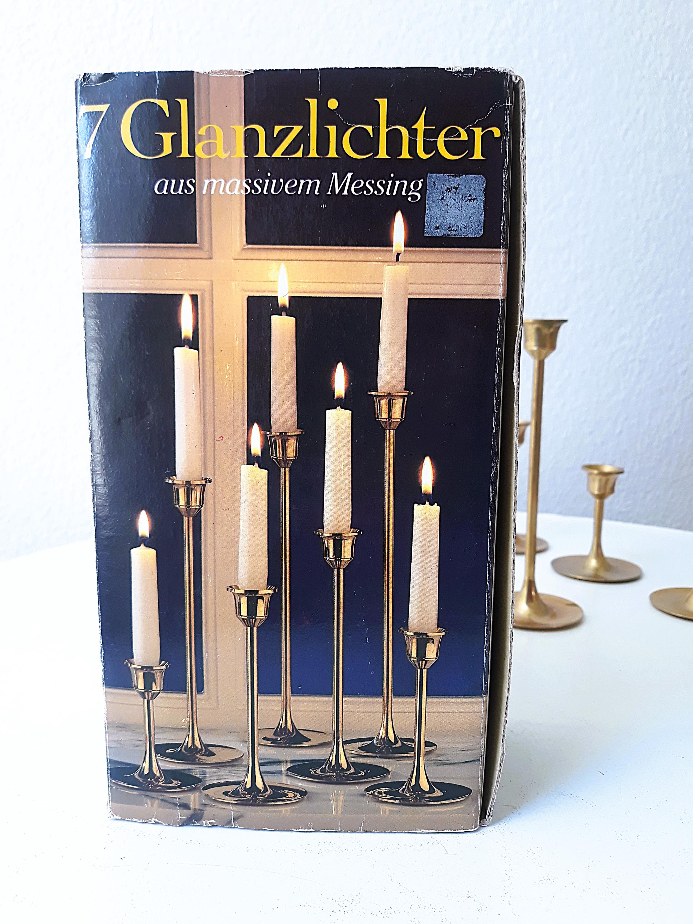 70s Vintage Set of 7 Candle Holders Made of Solid Brass, Made in