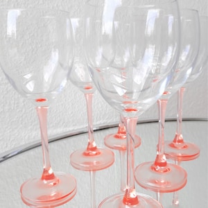 France wine glasses set: 6 pieces pink stem 20.5 cm glass vintage