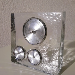 80s DESIGN glass weather station barometer thermometer hygrometer glass block