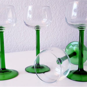 France Wine Glasses Set: 4 Piece 6.5&quot; Green Straight Stem Glass Vintage