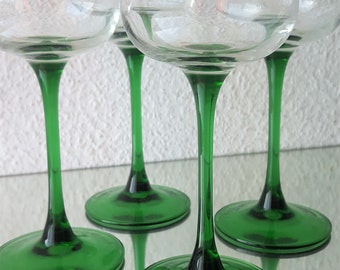 France wine glasses set: 4 pieces green stem 16.5 cm glass vintage