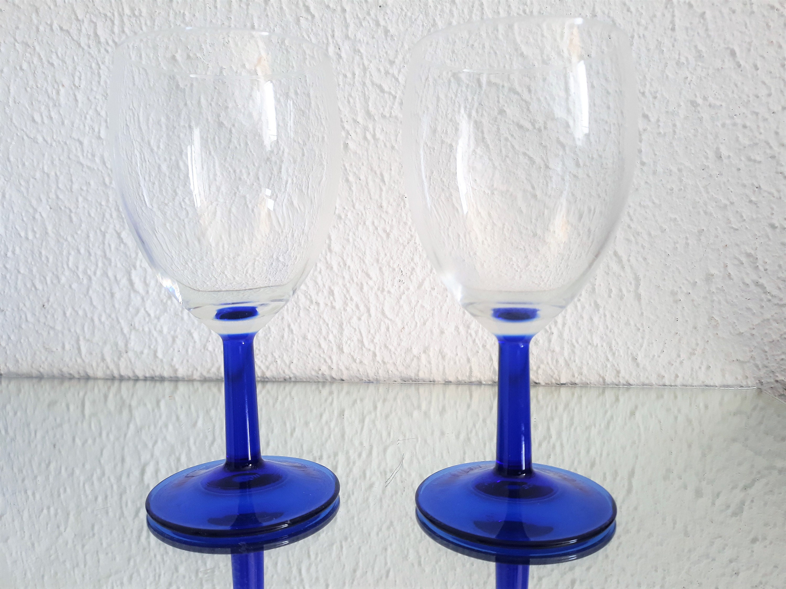 France Luminarc ARC Wine Glasses Glasses Set of 2 Blue Stem Etsy