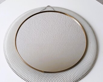 1950s Mid-Century Vintage Mirror, Metal, Brass, 35 cm, Round