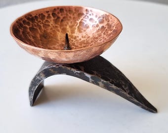 Bougeoir brutaliste vintage années 60 en cuivre et fer, TOP 50s