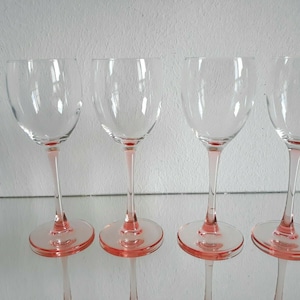 France wine glasses set: 4 pieces pink stem 18.3 cm glass vintage