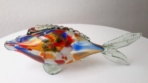 70年代ヴィンテージ大型35cmムラーノガラス魚口吹きハンドメイド 