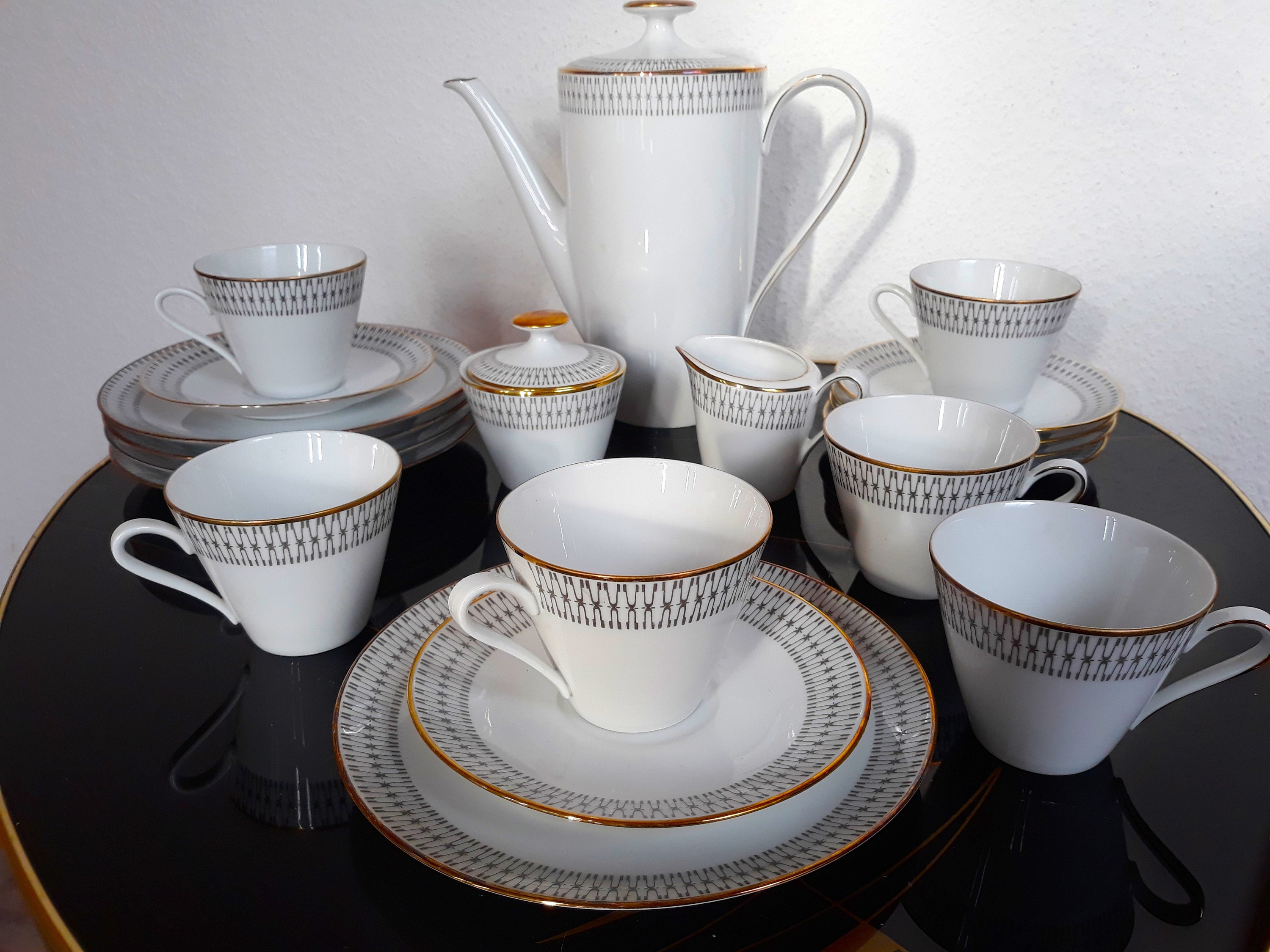 50er Winterling Bavaria Goldrand Kaffee Geschirr Set Porzellan 20 teilig 60er