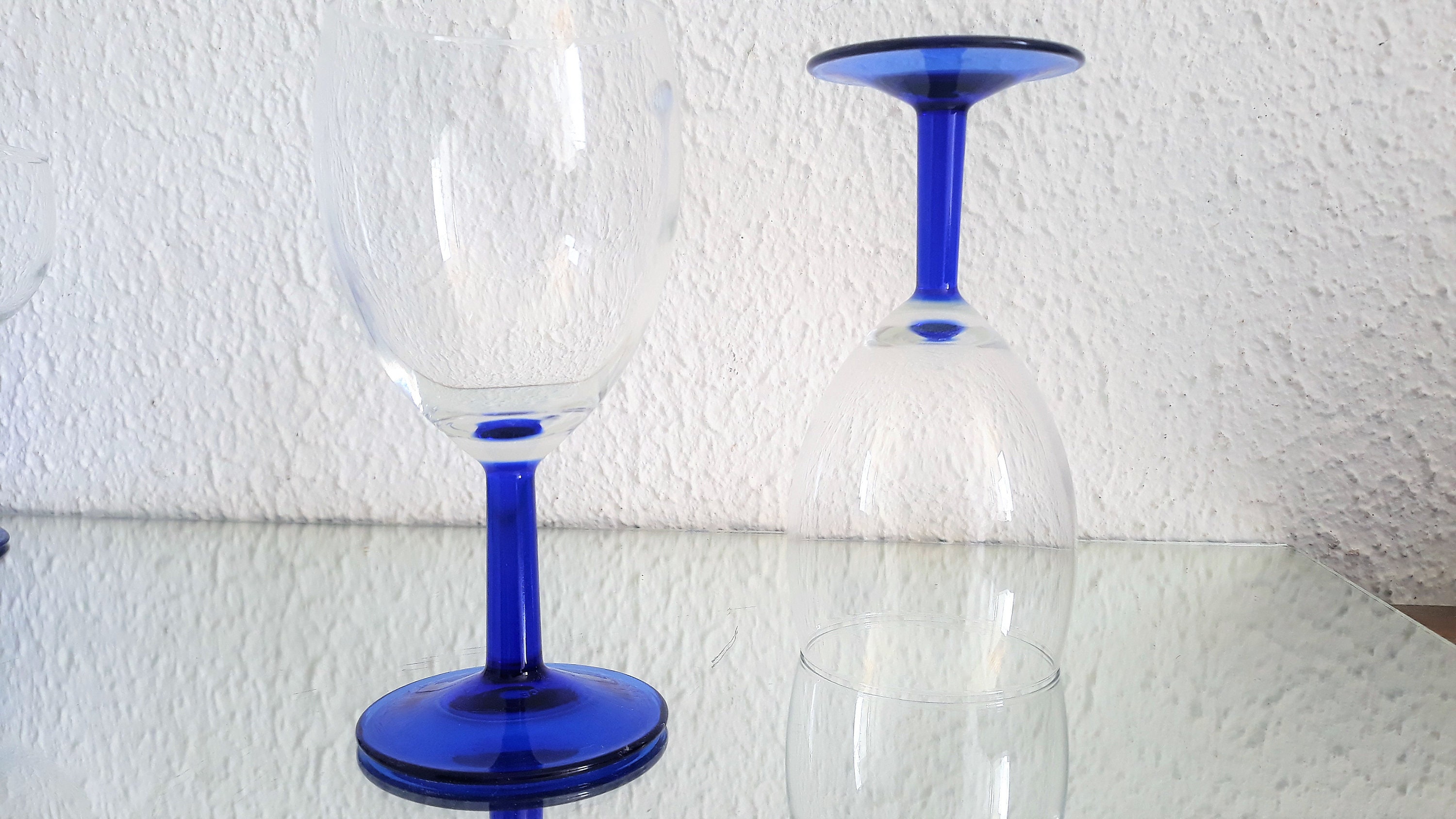 France Luminarc ARC Wine Glasses Glasses Set of 2 Blue Stem Etsy