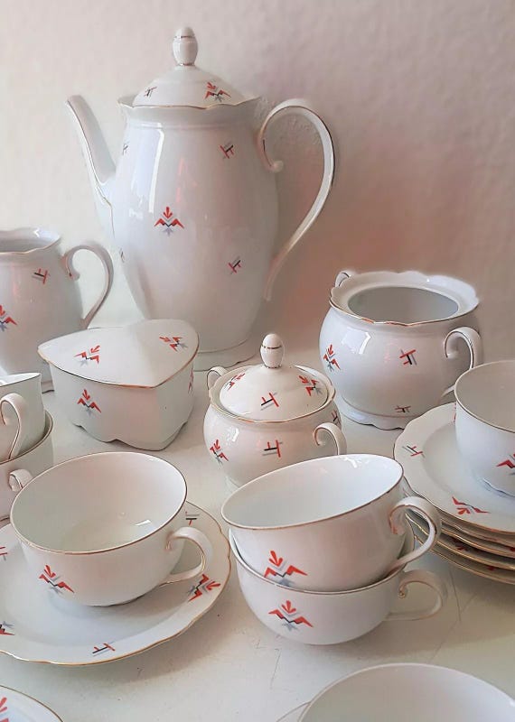 30er Art Deco Bavaria Goldrand Kaffee Geschirr Set Porzellan 35 teilig 40er