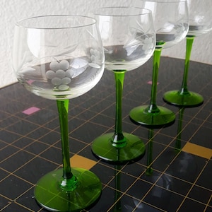 70s wine glasses set of 4 &quot;with hand cut wine glass with motif vintage 80s