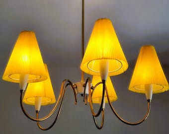 50s Vintage Brass Pleated Shade Ceiling Lamp Pendant Lamp 80s