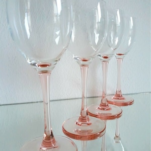 France wine glasses set: 4 pieces pink stem 19.7 cm glass vintage
