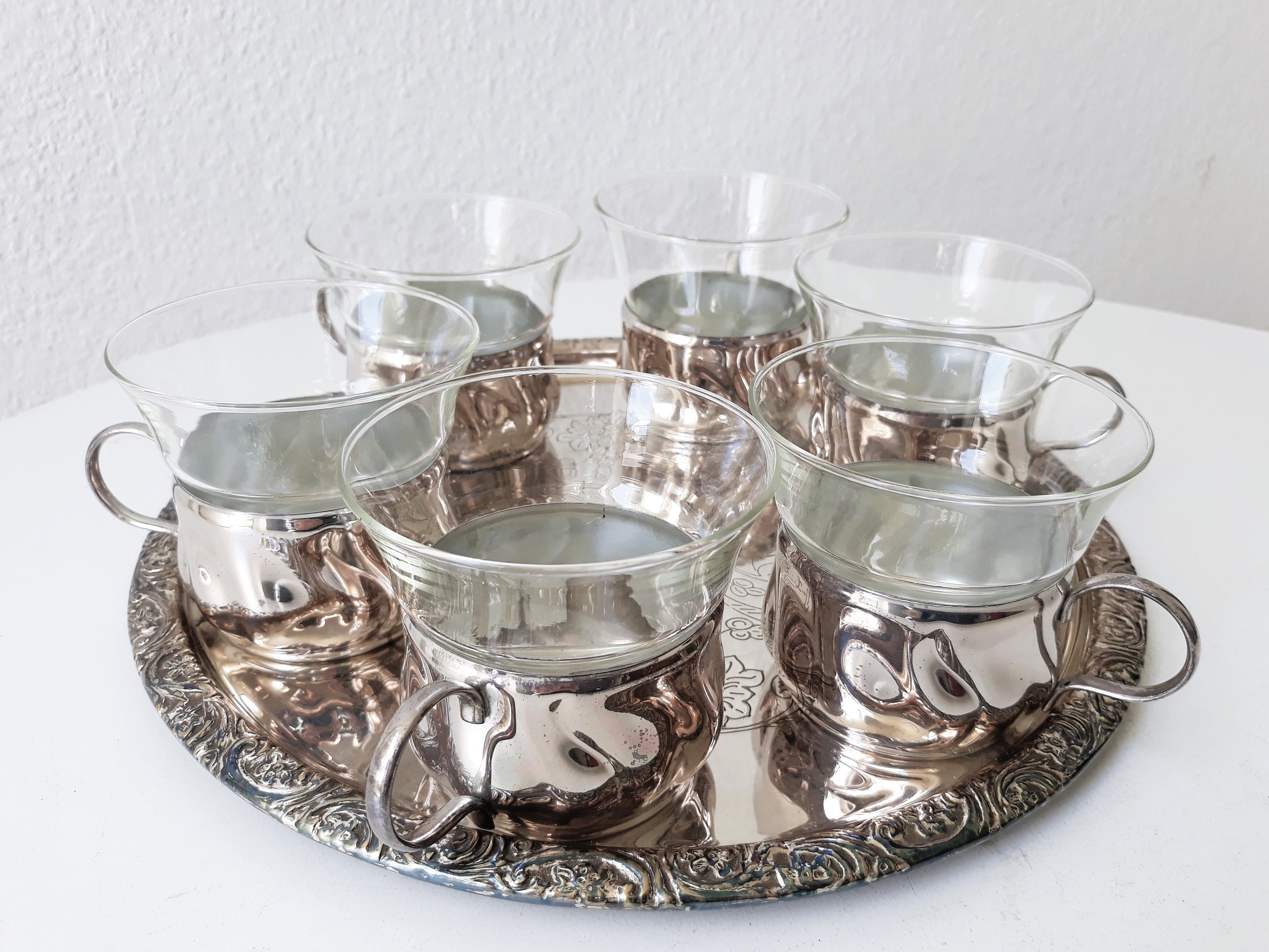 60s 6x Tea Glasses + Tray, Set of 7, Jena Glas, Schott Mainz