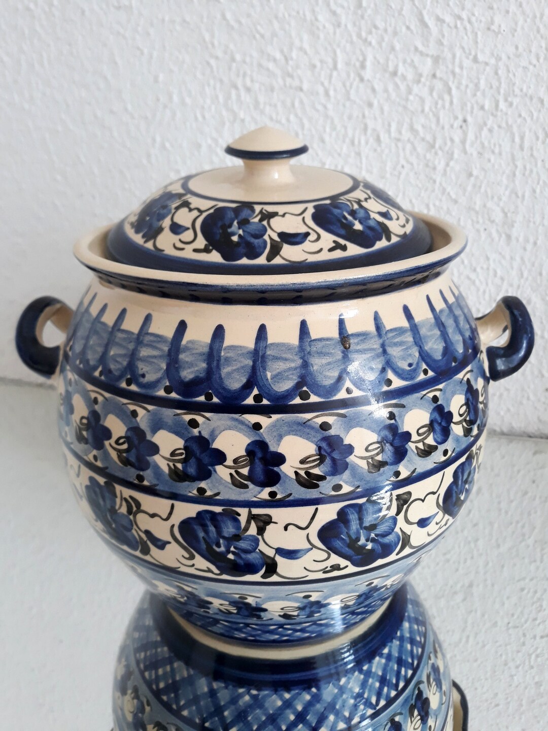 Top höhr Ceramic Pot With Lid 4 Liters Blue Hand Painted Etsy