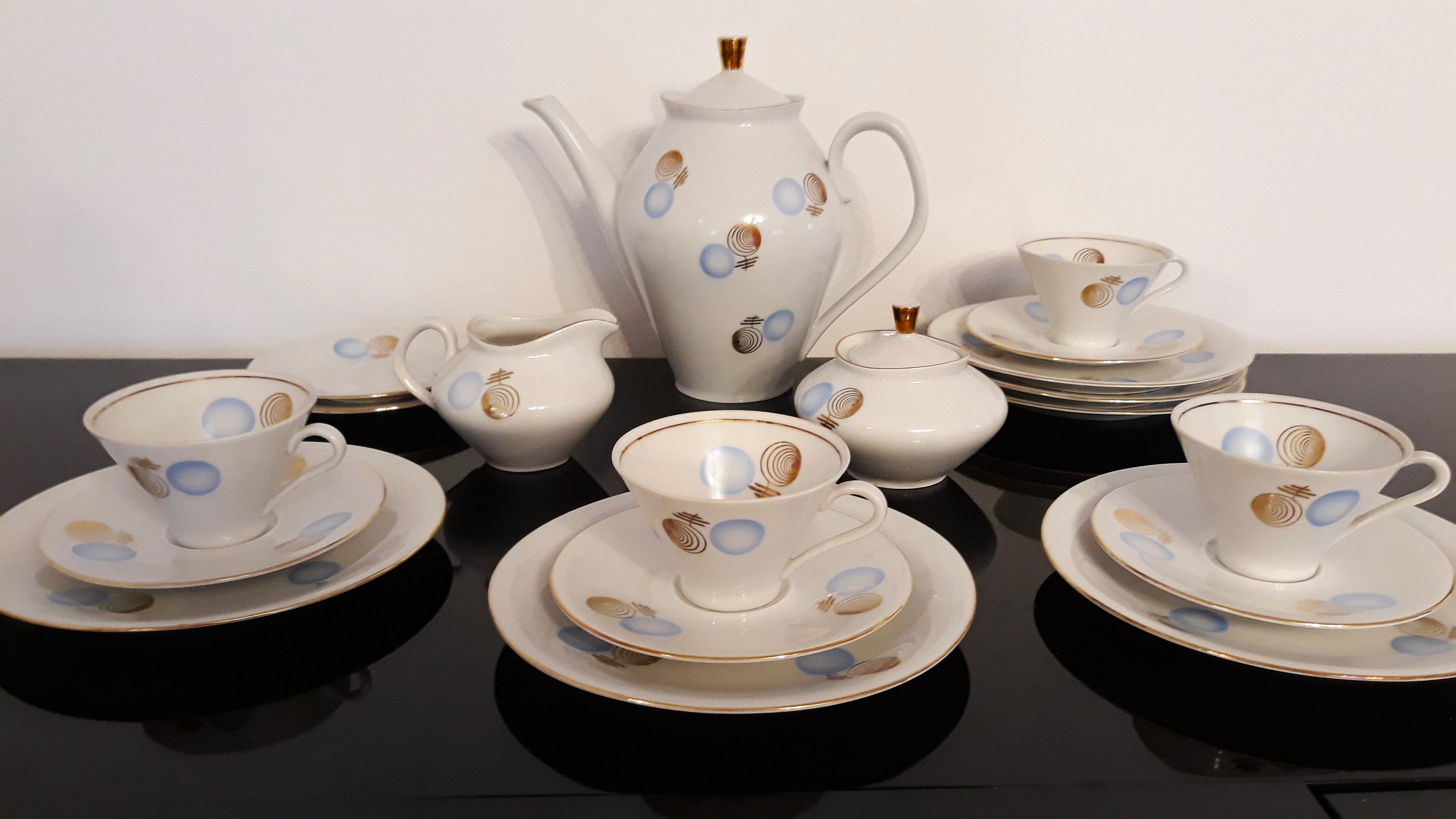 50er Bavaria Goldrand Kaffee Geschirr Set Porzellan 19 teilig 60er