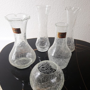 70s Vintage Convolute Craquelee, Crackle, Vases Set of 5 1970s
