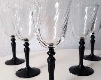 France "Wein/Aperitifglas" Gläser 5er Set schwarzer Stiel Glas Vintage