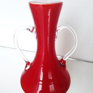 70s Vintage Vase Carafe Red Empoli ITALY GLASS VASE handmade 1970s