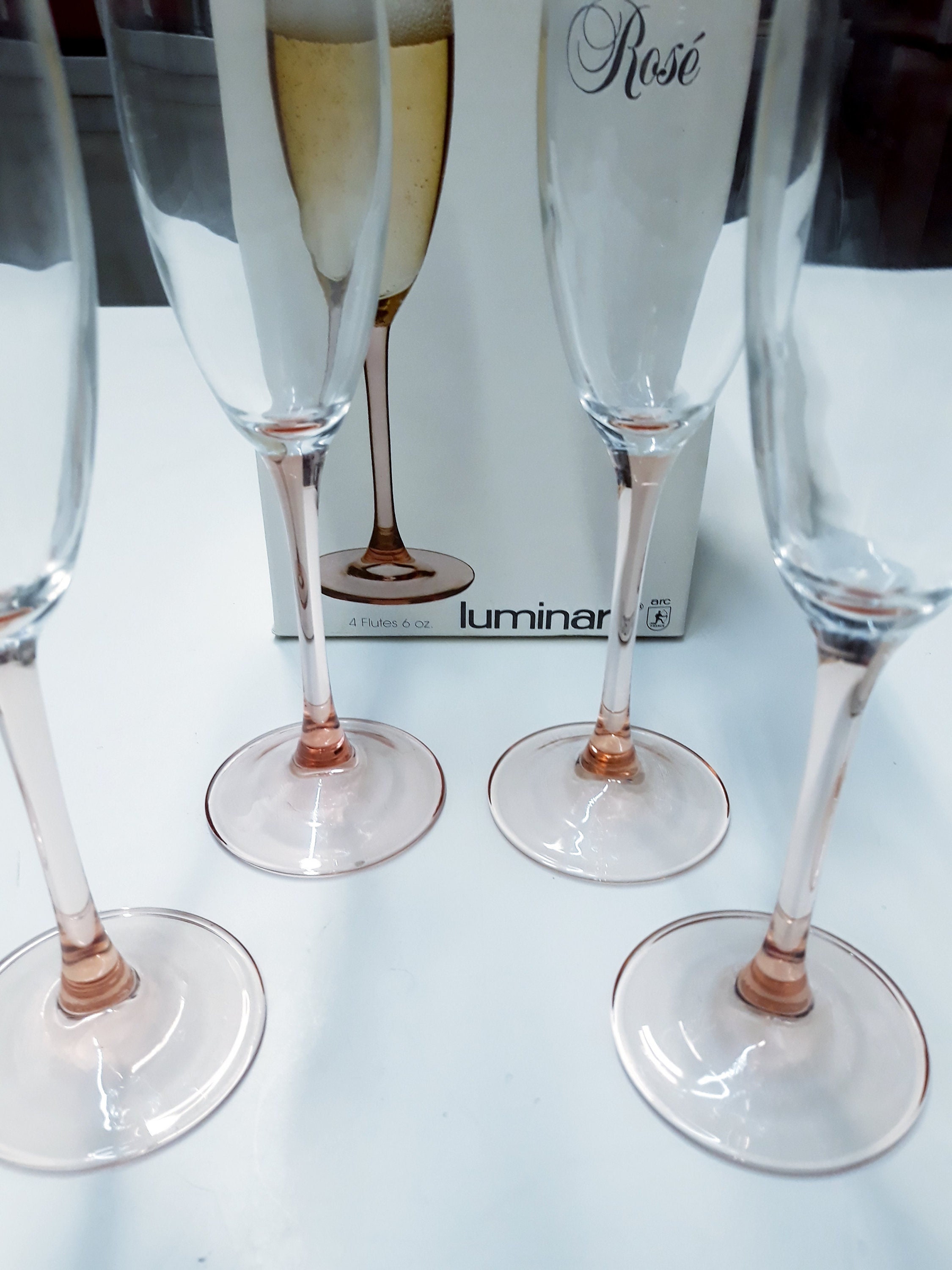 Luminarc France sparkling wine/champagne glasses 4 pcs. Pink stem 22 cm vintage