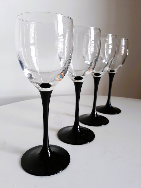 France Weinglas Gläser 4er Set schwarzer Stiel 16,5cm 0,1l Glas Vintage