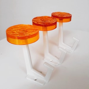 70s Wall Hooks Mid Century Coat Hook Set: 3pcs White Orange Wardrobe 70s