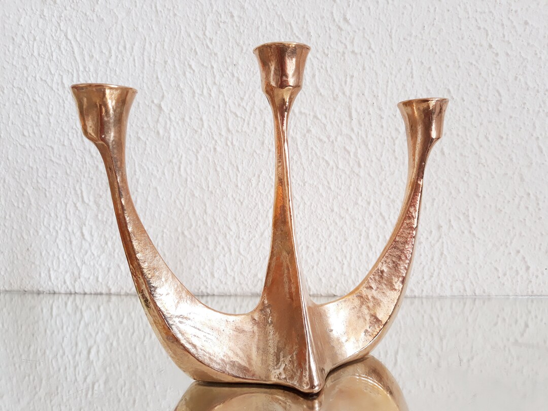 Bougeoir Israélien Brutaliste Hanukkah Menorah En Bronze De Wainberg Années 1960