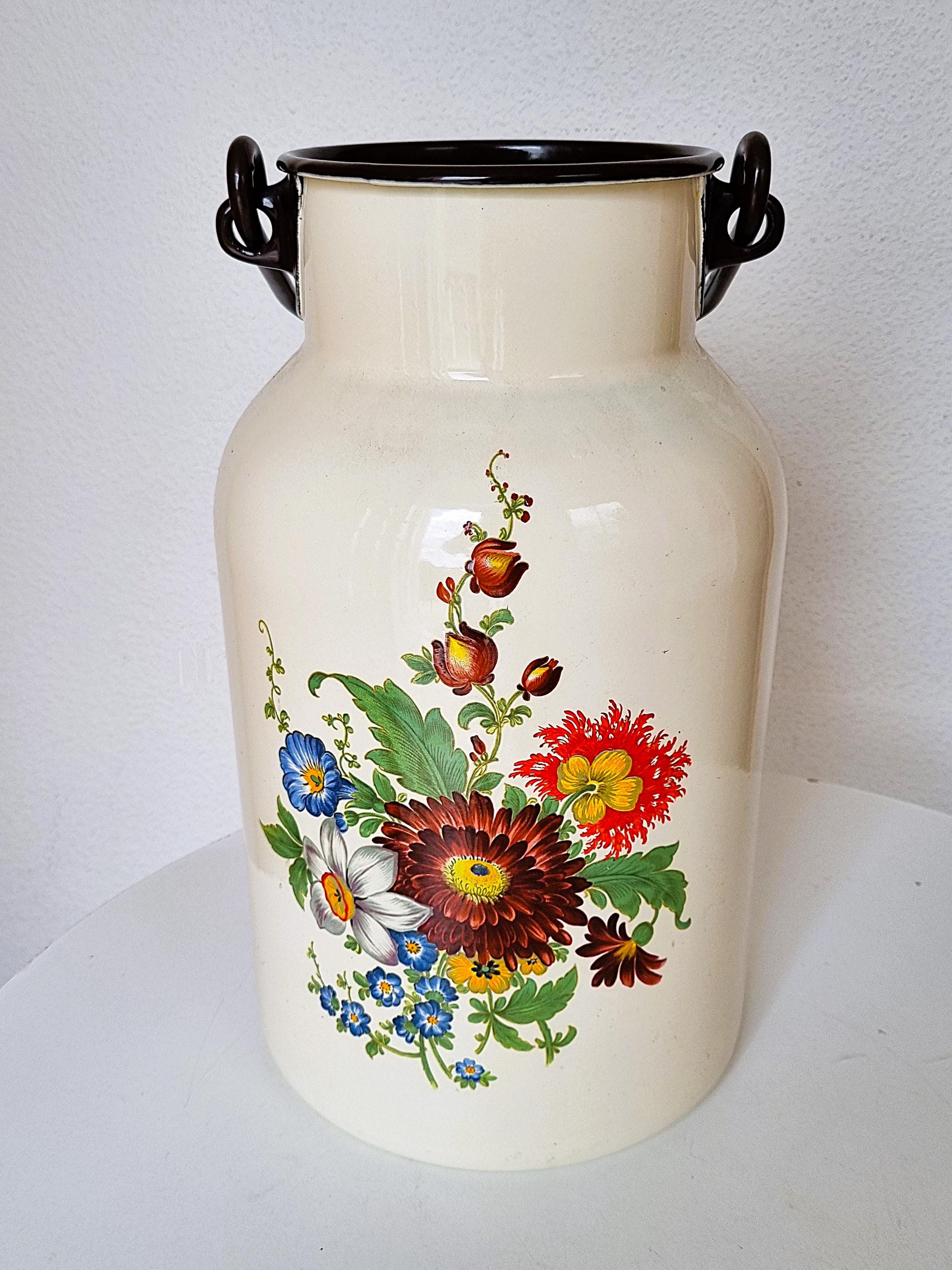 80s Large Rustic Farmhouse Milk Can With Floral Motif, Enamel - Etsy