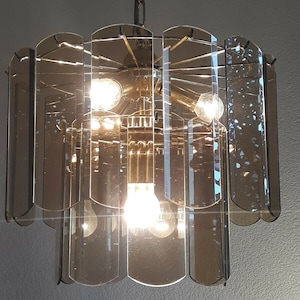 70s - smoked glass - glass plate lamp - Sputnik - 23 arms brass vintage 80s