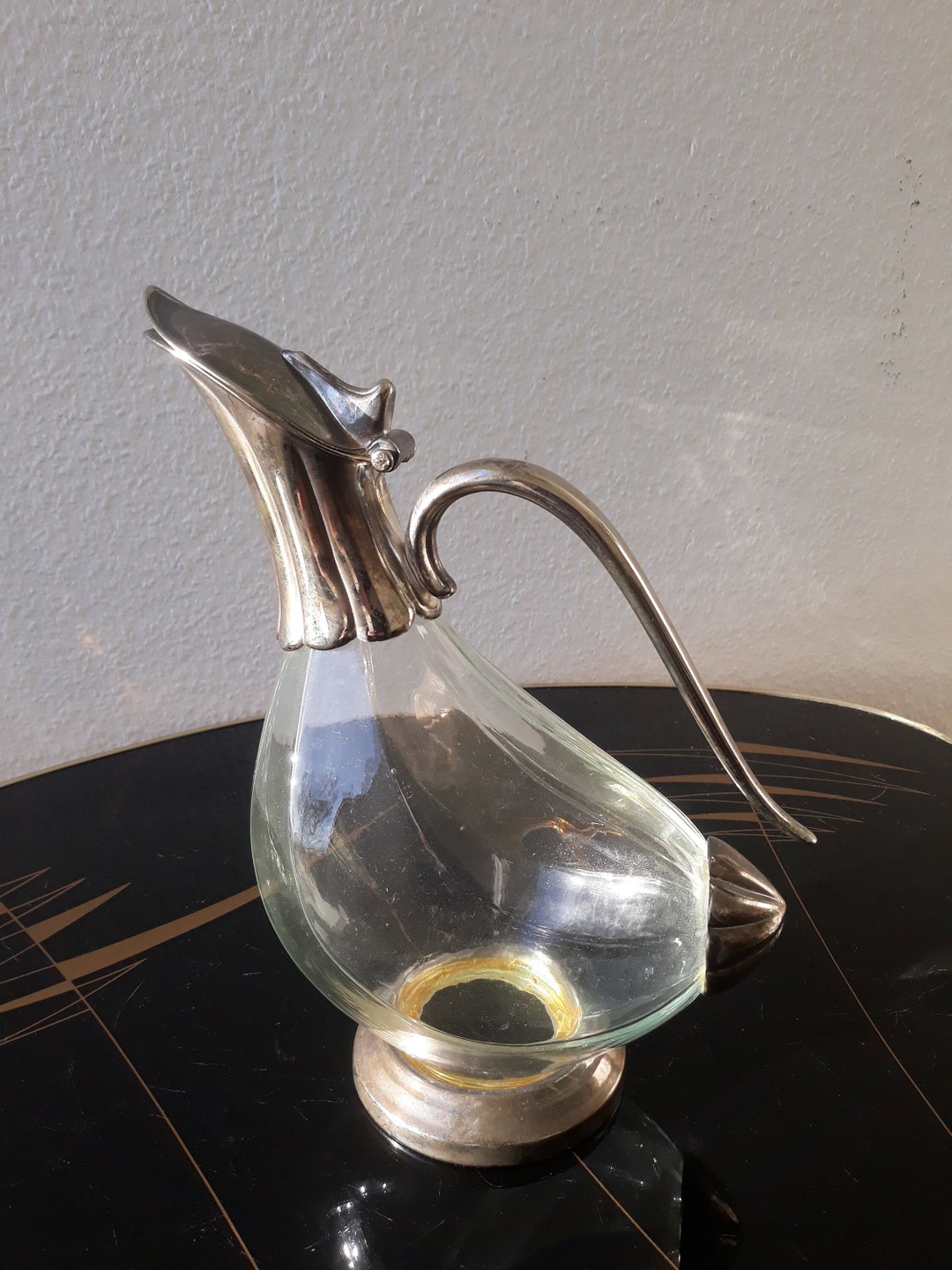 70s Carafe Duck Decanter Crystal Glass Carafe Cold Duck 70s Etsy