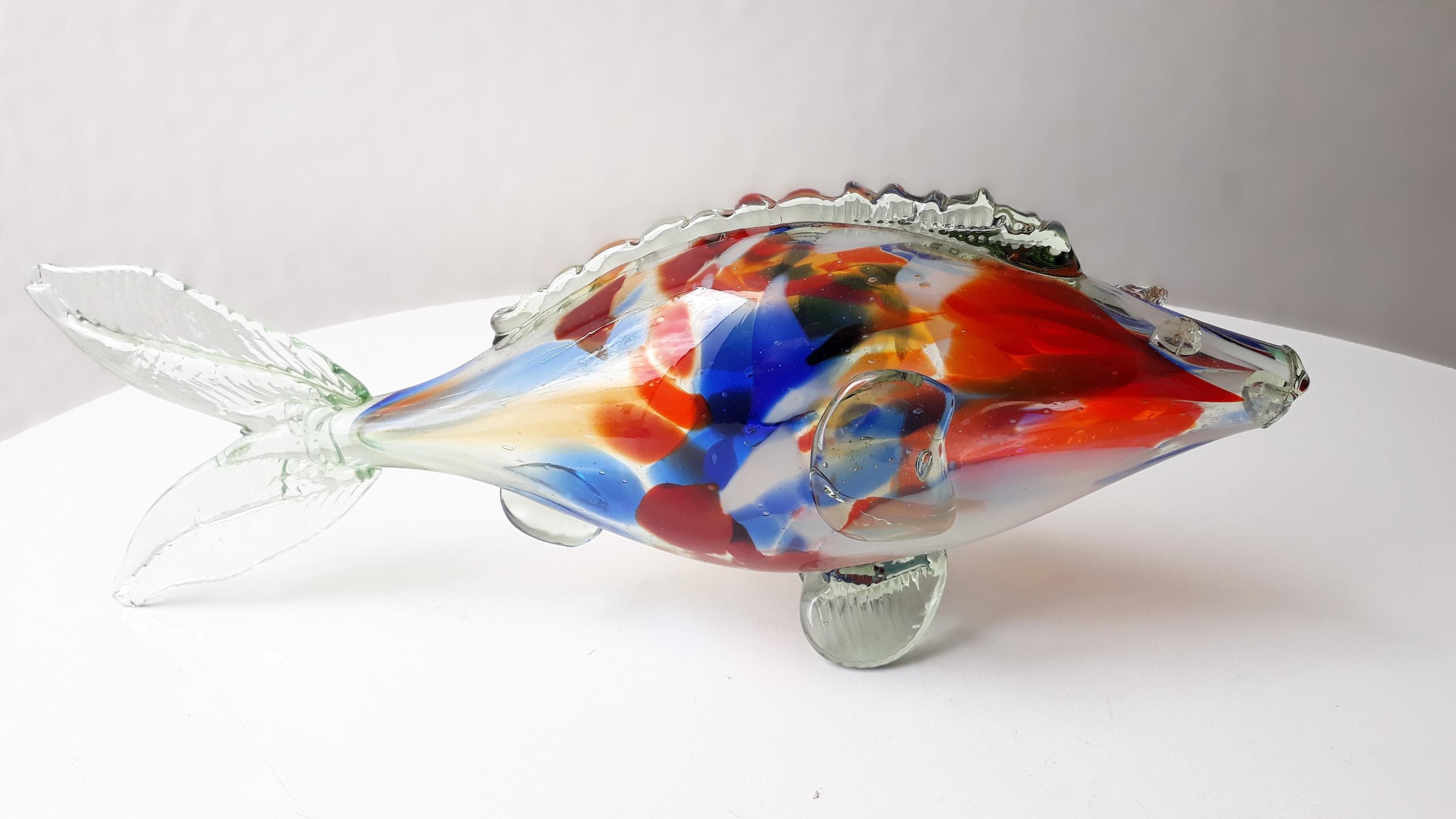 70s Vintage Large 35 Cm Murano Glass Fish Mouth-blown Handmade