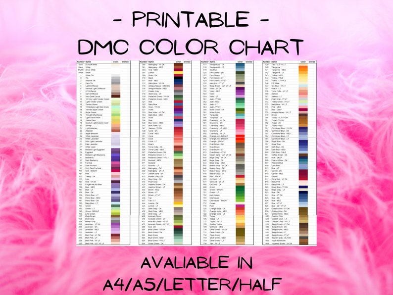 Printable DMC Thread Color Chart Inventory Tracker DMC | Etsy