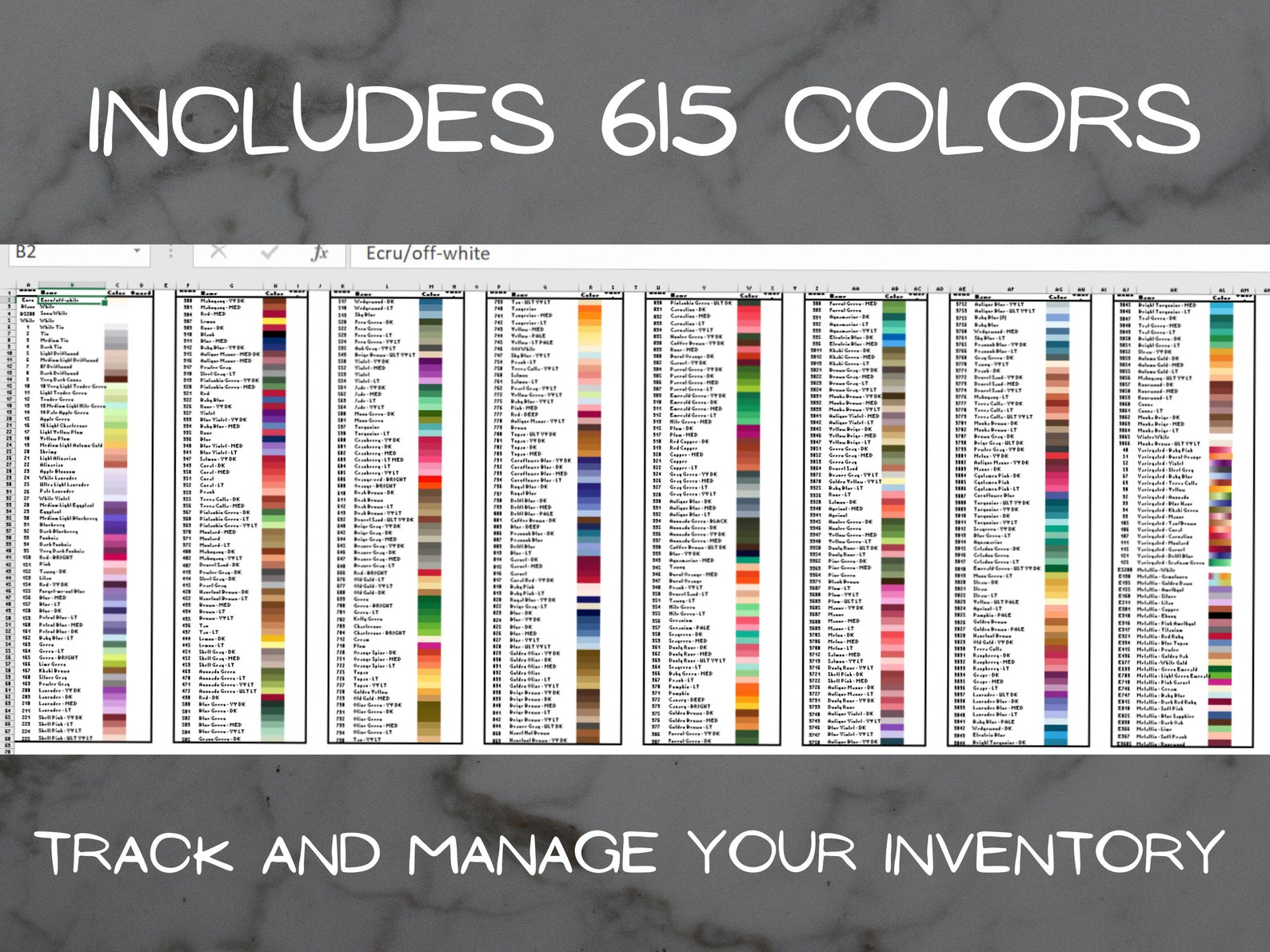 EXCEL DMC Thread Color Chart Inventory Tracker DMC Embroidery Etsy UK