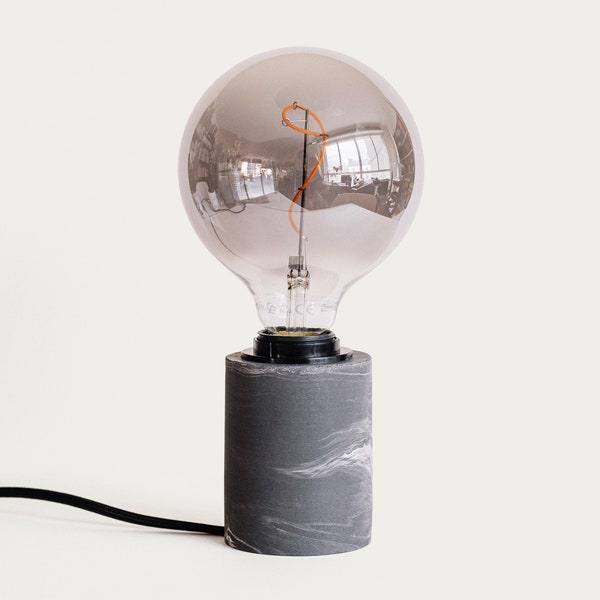 BASE LAMPE E27 - Noir marbré lampe à poser fabriquée à la main en France avec cordon électrique en tissu parfait pour la chambre ou le salon