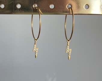 Lightning bolt earrings in gold-tone stainless steel