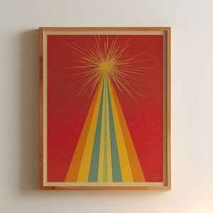 Vintage Rainbow Beam Pyramid Sun Art Poster Art Deco Style Folk Art Illustration Spiritual Print Wall Art Vibrant Tones Bedroom Decor