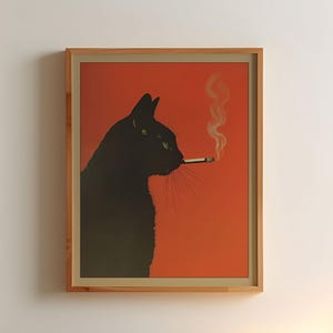 タバコを吸う黒猫のヴィンテージポスターアートレトロ風変わりなプリント面白い動物の壁装飾バーカート用ポスター風変わりなキッチンの壁アート