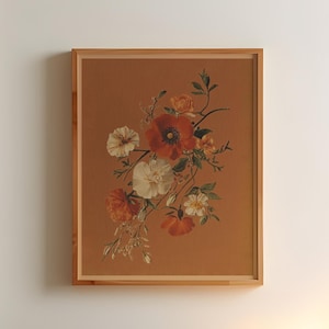 Cuadro con estampado de ramo de flores de colores vintage, estampado floral de estilo francés neutro, ilustración botánica victoriana, póster elegante de granja