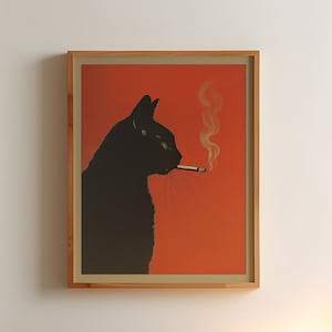 Schwarze Katze raucht eine Zigarette Vintage Poster Art Retro wunderlicher Druck Lustiges Tier-Wand-Dekor-Plakat für Bar-Warenkorb-witzige Küche-Wand-Kunst