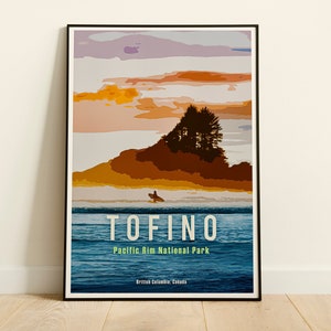 Tofino Retro Travel Poster, British Columbia Art, Canadian Rockies Poster, Vintage Canadian Travel Poster, Pacific Rim National Park Poster