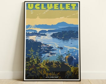 Ucluelet Retro Travel Poster, British Columbia, Vancouver Island Poster, Vintage Canadian Travel Poster, Pacific Rim National Park Poster