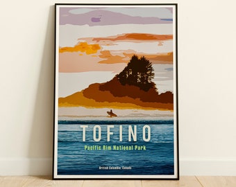 Tofino Retro Travel Poster, British Columbia Art, Canadian Rockies Poster, Vintage Canadian Travel Poster, Pacific Rim National Park Poster